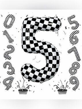 40 Inch Black White Checkered Number 5 Balloon Giant Race Car Themed Checkered